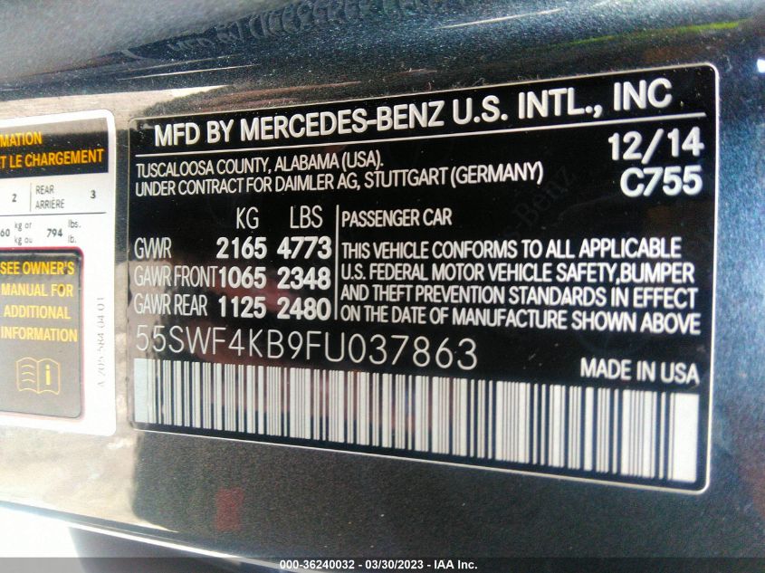 2015 MERCEDES-BENZ C-CLASS C 300 - 55SWF4KB9FU037863