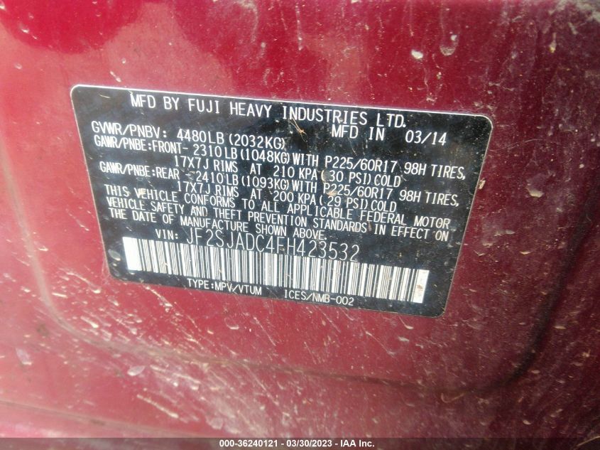 2015 SUBARU FORESTER 2.5I PREMIUM - JF2SJADC4FH423532