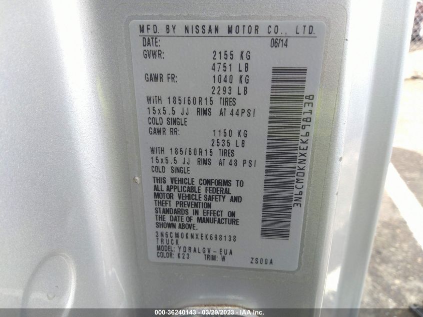 2014 NISSAN NV200 SV - 3N6CM0KNXEK698138