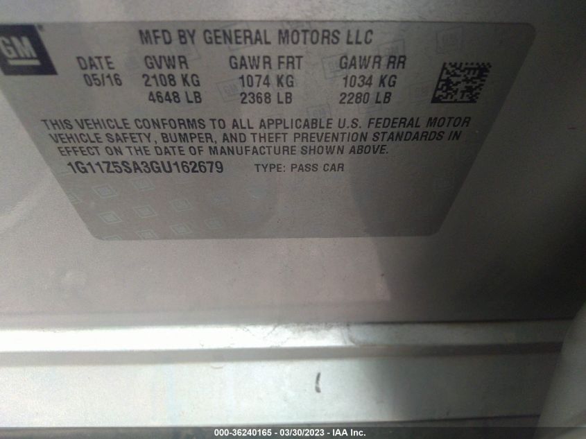 2016 CHEVROLET IMPALA LS - 1G11Z5SA3GU162679