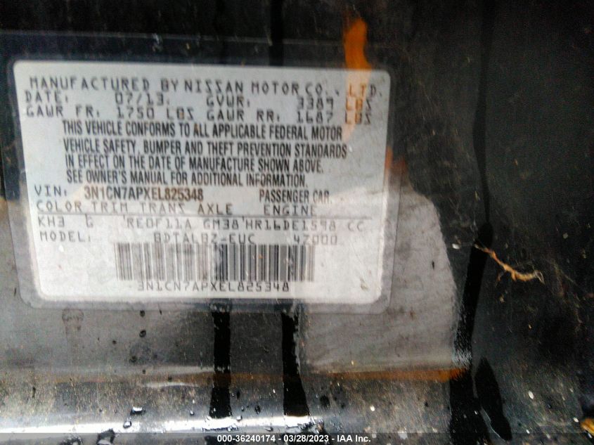 2014 NISSAN VERSA SV - 3N1CN7APXEL825348