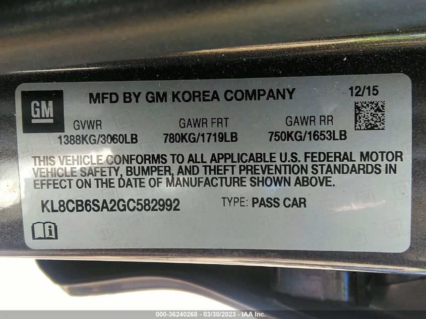 2016 CHEVROLET SPARK LS - KL8CB6SA2GC582992