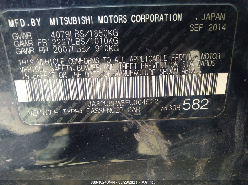 2015 MITSUBISHI LANCER GT - JA32U8FW5FU004522