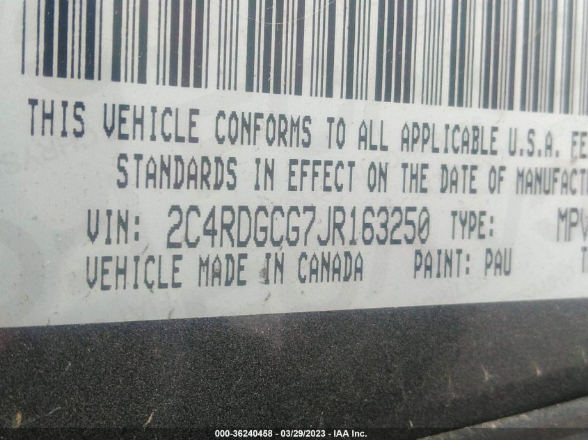 2018 DODGE GRAND CARAVAN SXT 2C4RDGCG7JR163250