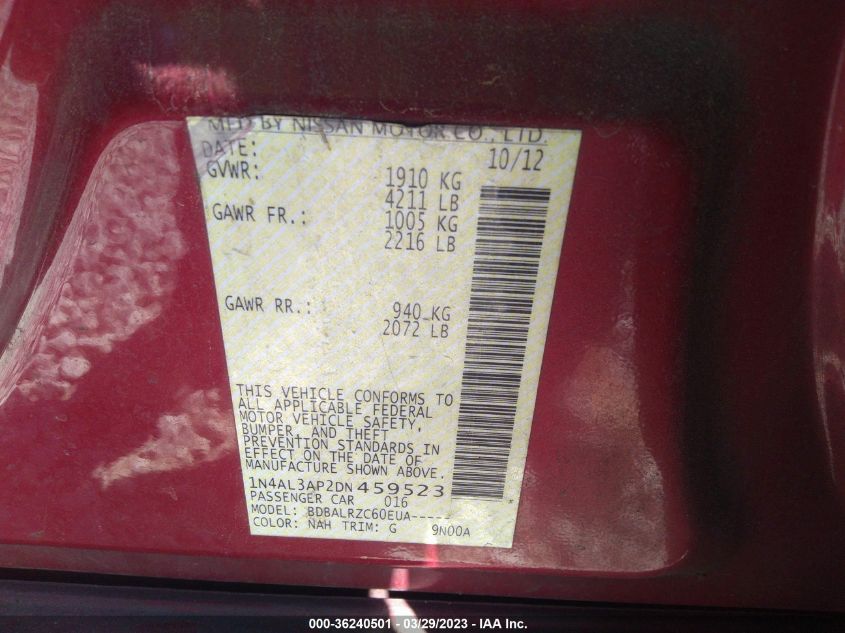 2013 NISSAN ALTIMA 2.5 S - 1N4AL3AP2DN459523
