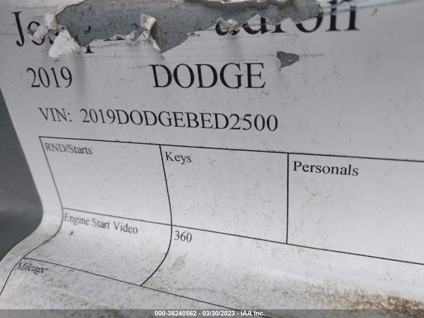 2019 DODGE RAM 2500 2019DODGEBED2500