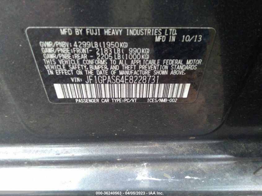 2014 SUBARU IMPREZA WAGON 2.0I SPORT LIMITED - JF1GPAS64E8228731