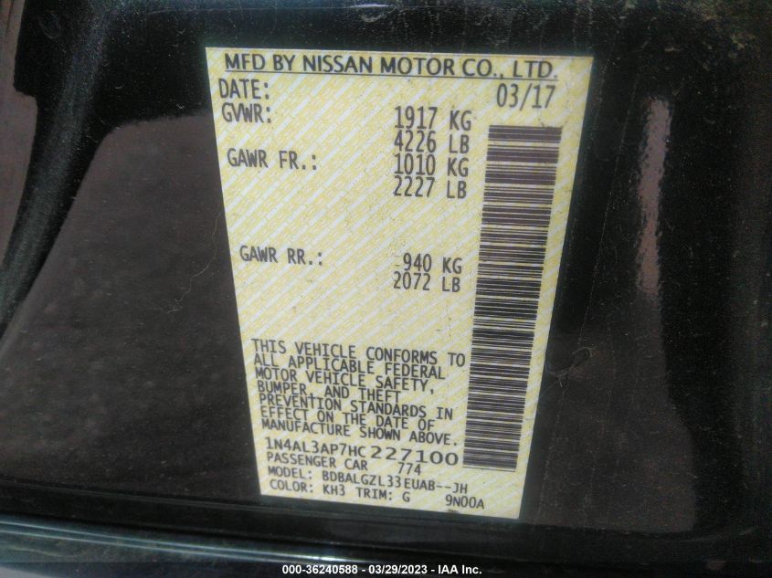 2017 NISSAN ALTIMA 2.5 S - 1N4AL3AP7HC227100