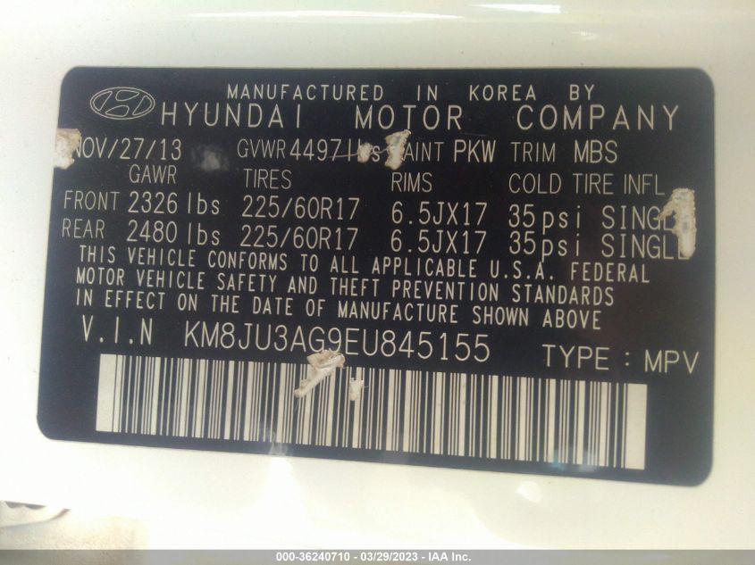 2014 HYUNDAI TUCSON SE - KM8JU3AG9EU845155