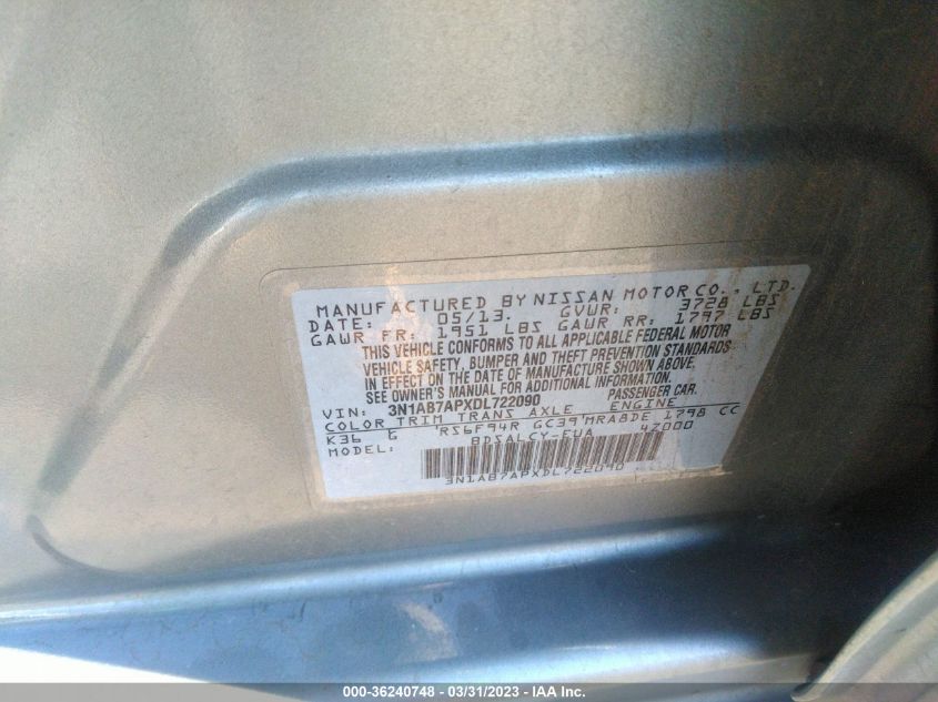 2013 NISSAN SENTRA S - 3N1AB7APXDL722090
