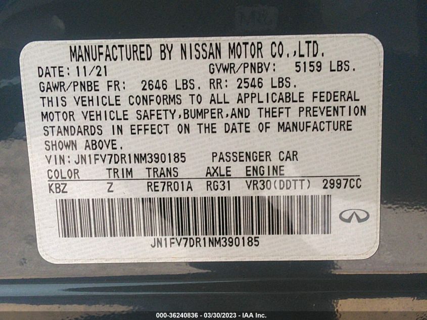 2022 INFINITI Q50 RED SPORT 400 - JN1FV7DR1NM390185