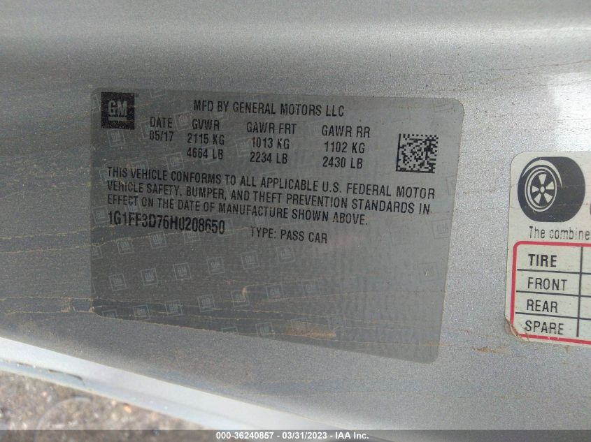 2017 CHEVROLET CAMARO 1SS - 1G1FF3D76H0208650