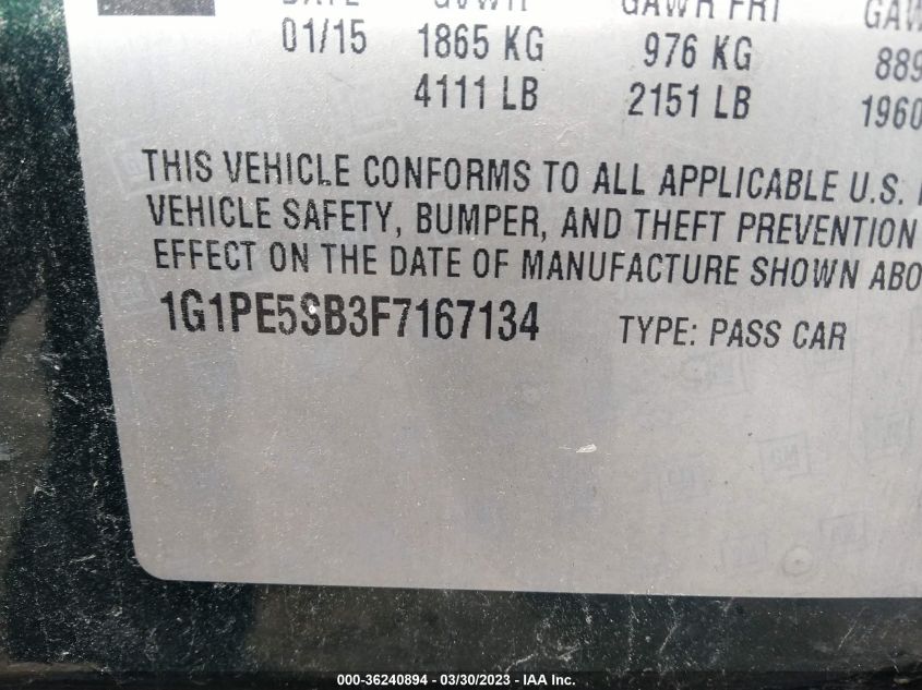 2015 CHEVROLET CRUZE LT - 1G1PE55B3F7167134