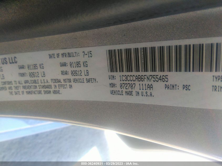 2015 CHRYSLER 200 LIMITED - 1C3CCCAB6FN755465