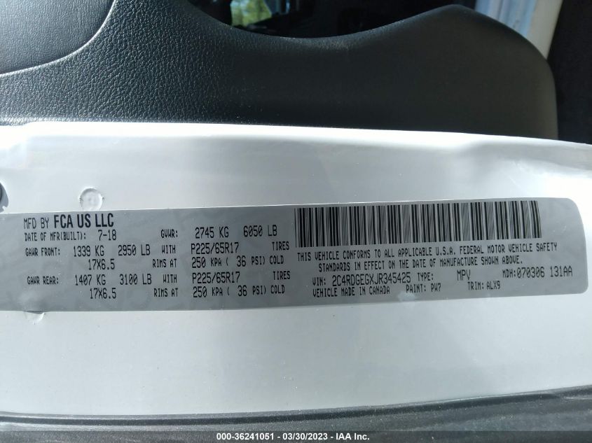 2018 DODGE GRAND CARAVAN GT - 2C4RDGEGXJR345425