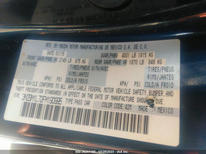 2015 MAZDA MAZDA3 I TOURING - 3MZBM1L72FM190995