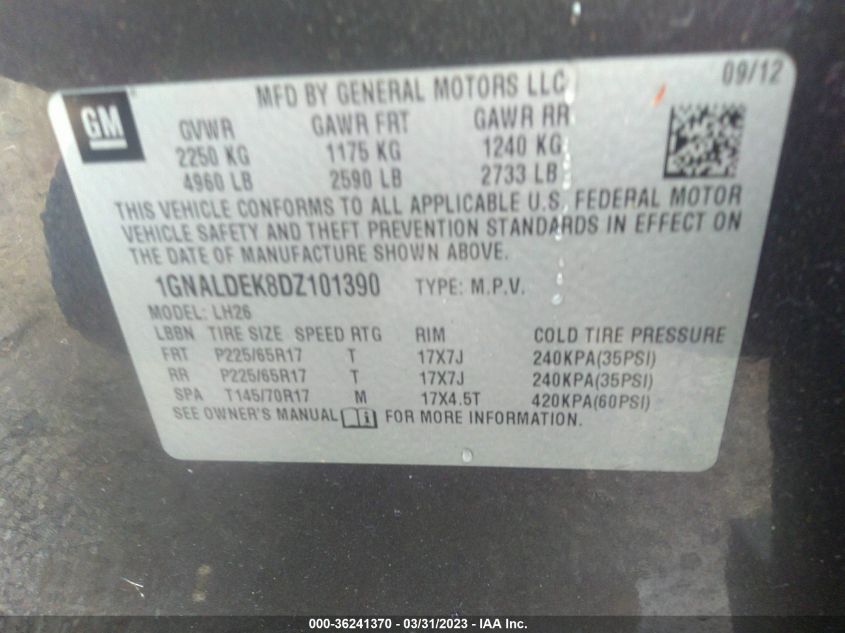 2013 CHEVROLET EQUINOX LT - 1GNALDEK8DZ101390