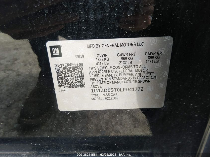 2020 CHEVROLET MALIBU LT - 1G1ZD5ST0LF041772