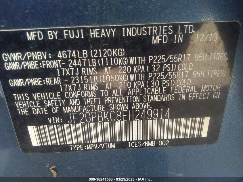 2014 SUBARU XV CROSSTREK HYBRID TOURING - JF2GPBKC8EH249914