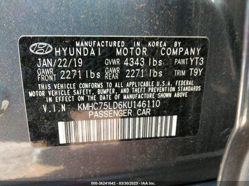 2019 HYUNDAI IONIQ PLUG-IN HYBRID LIMITED - KMHC75LD6KU146110
