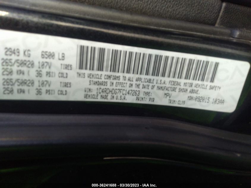 2015 DODGE DURANGO LIMITED - 1C4RDHDG7FC147263