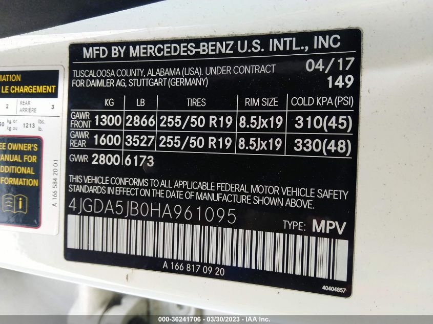2017 MERCEDES-BENZ GLE - 4JGDA5JB0HA961095