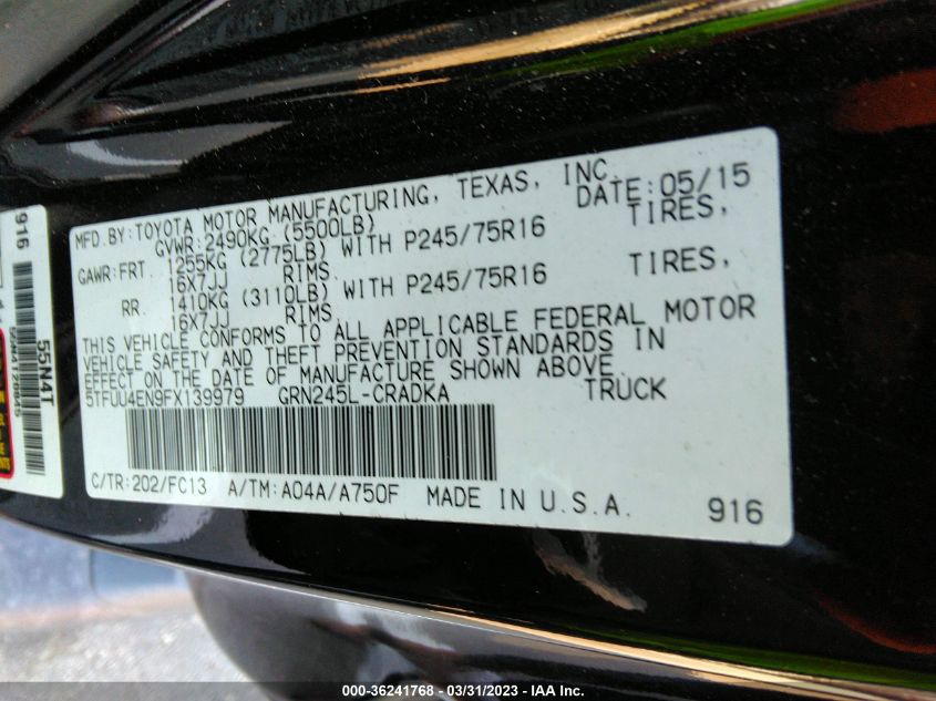 2015 TOYOTA TACOMA - 5TFUU4EN9FX139979