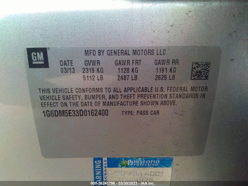 2013 CADILLAC CTS SEDAN PERFORMANCE - 1G6DM5E33D0162400