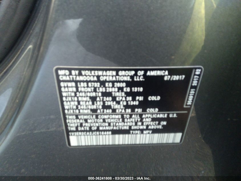 2018 VOLKSWAGEN ATLAS 3.6L V6 SEL - 1V2ER2CA2JC516466
