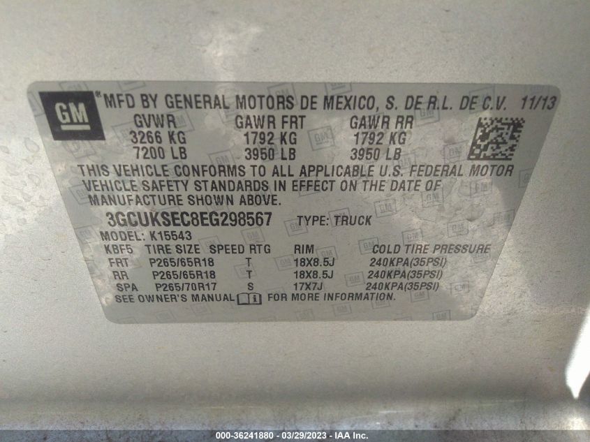2014 CHEVROLET SILVERADO 1500 LTZ - 3GCUKSEC8EG298567