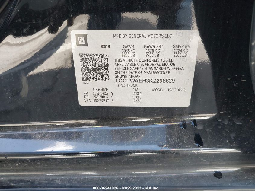 2019 CHEVROLET SILVERADO 1500 WORK TRUCK - 1GCPWAEH3KZ298639