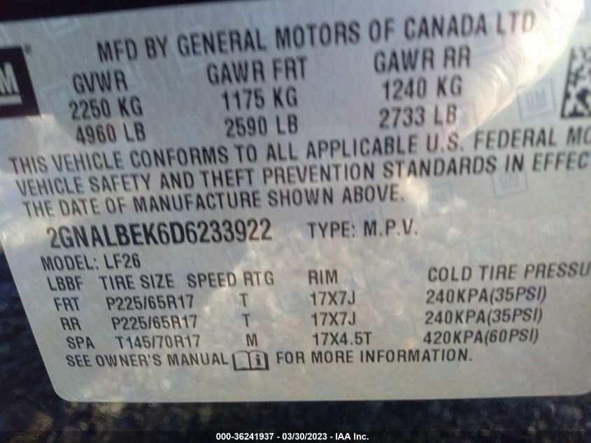 2013 CHEVROLET EQUINOX LS - 2GNALBEK6D6233922