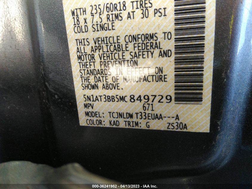 2021 NISSAN ROGUE SV - 5N1AT3BB5MC849729
