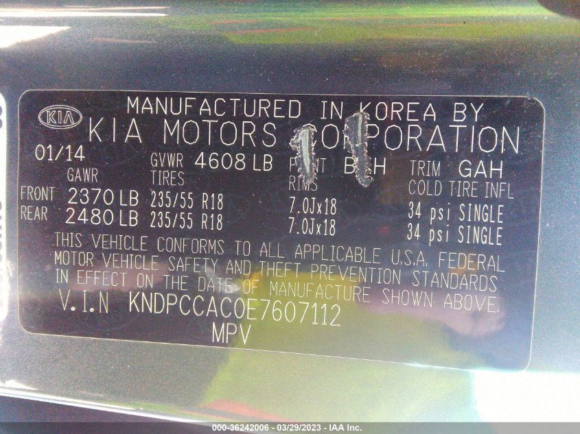 2014 KIA SPORTAGE EX - KNDPCCAC0E7607112
