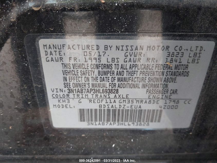 2017 NISSAN SENTRA SV - 3N1AB7AP3HL693828