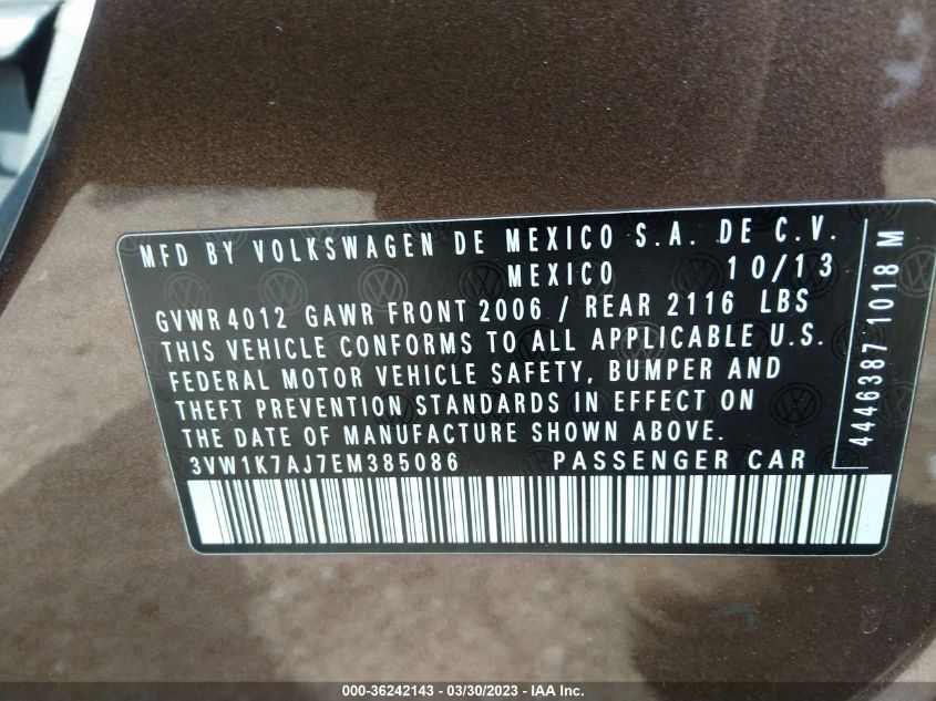 2014 VOLKSWAGEN JETTA SEDAN S - 3VW1K7AJ7EM385086