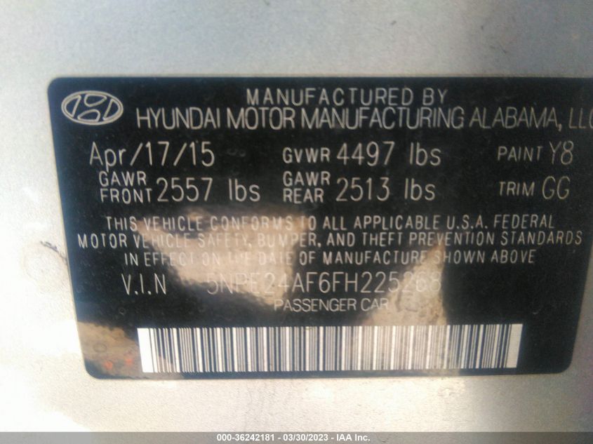 2015 HYUNDAI SONATA 2.4L SE - 5NPE24AF6FH225268