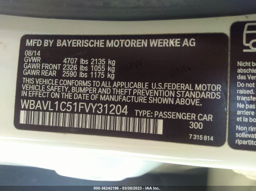 2015 BMW X1 XDRIVE28I - WBAVL1C51FVY31204