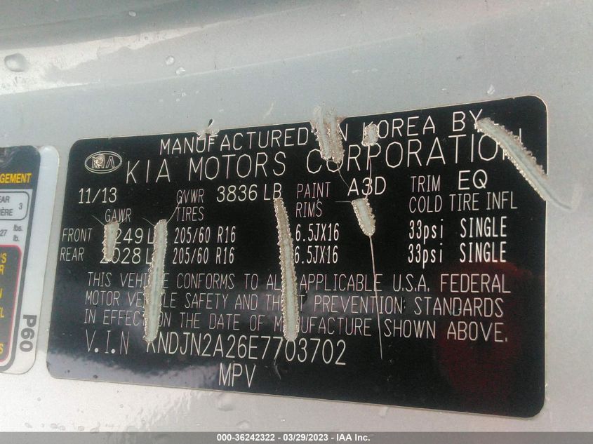 2014 KIA SOUL BASE - KNDJN2A26E7703702