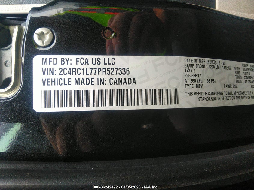 2023 CHRYSLER PACIFICA 3.6L V6 HYBRID(VIN: 2C4RC1L77PR527336