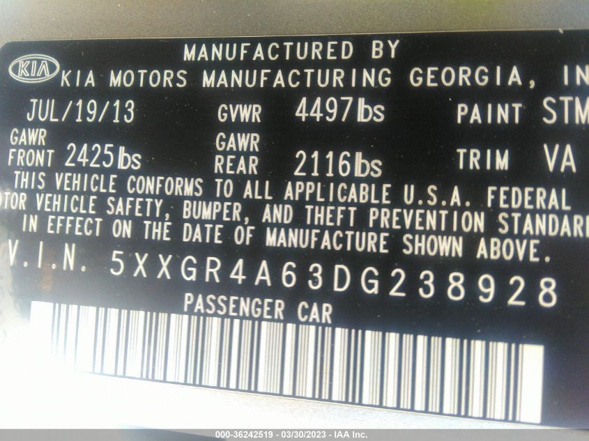 2013 KIA OPTIMA SX - 5XXGR4A63DG238928