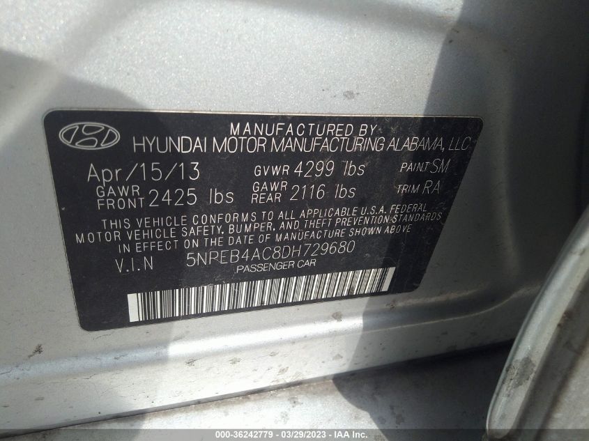 2013 HYUNDAI SONATA GLS - 5NPEB4AC8DH729680