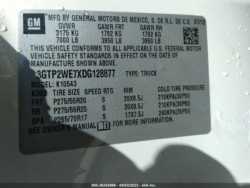 2013 GMC SIERRA 1500 SLT - 3GTP2WE7XDG128877