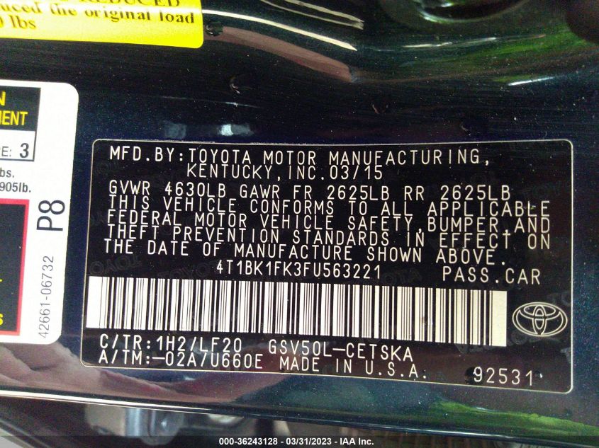 2015 TOYOTA CAMRY XSE - 4T1BK1FK3FU563221