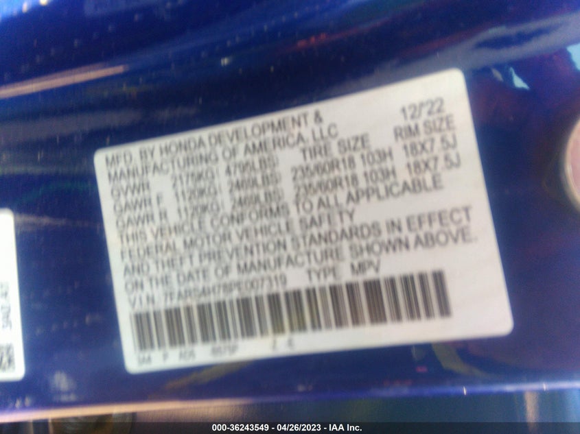 VIN 7FARS4H78PE007319 2023 HONDA CR-V EX-L