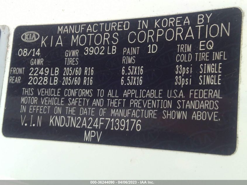 2015 KIA SOUL BASE - KNDJN2A24F7139176