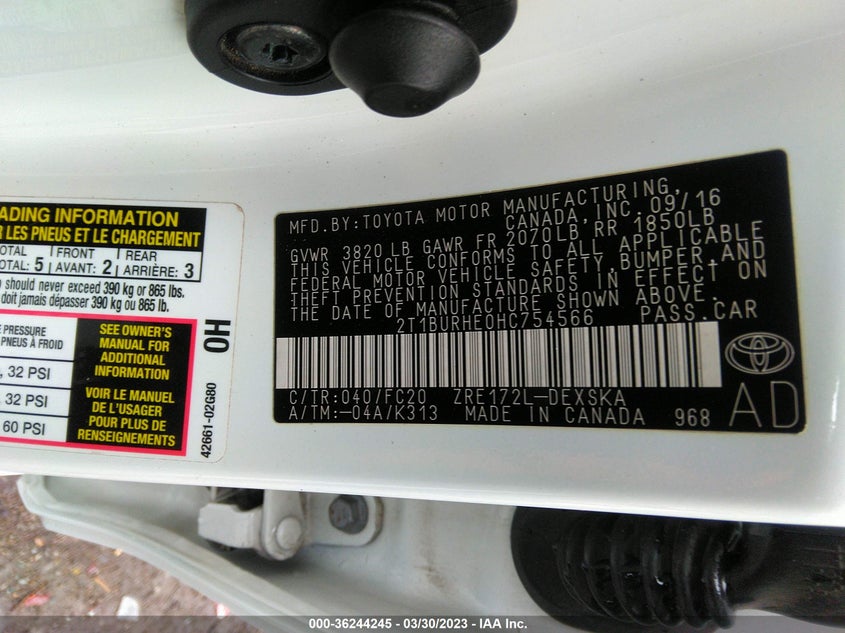VIN 2T1BURHE0HC754566 2017 TOYOTA COROLLA L/LE/XLE/SE
