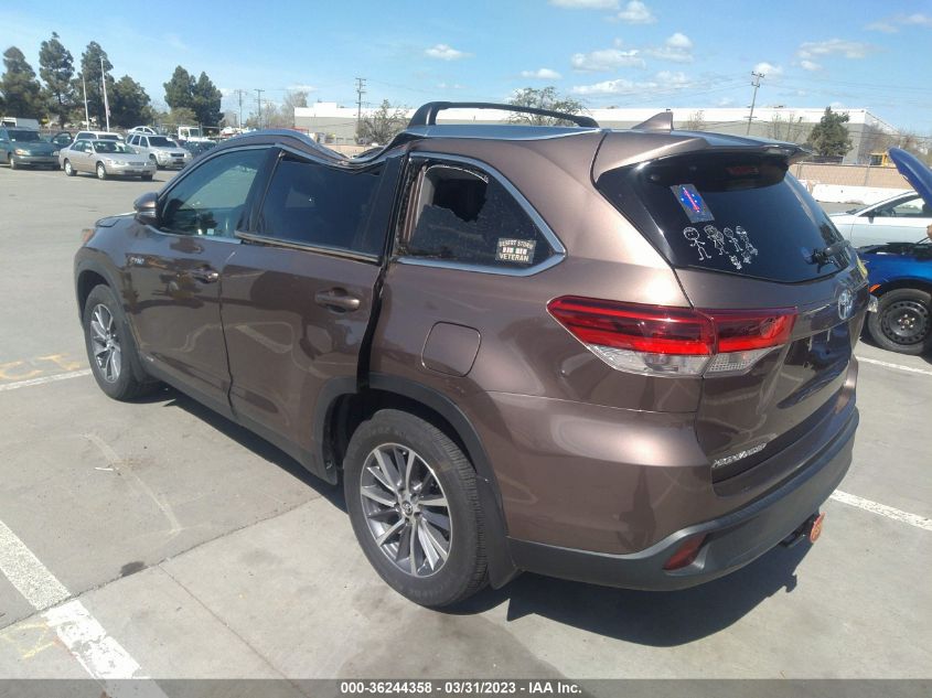 2019 TOYOTA HIGHLANDER HYBRID XLE - 5TDJGRFH8KS058696