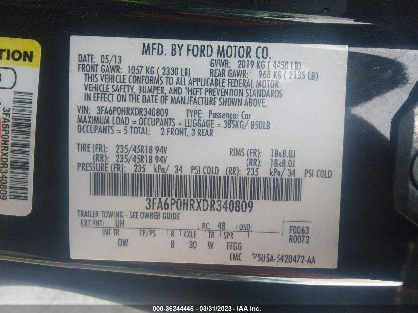 2013 FORD FUSION SE - 3FA6P0HRXDR340809