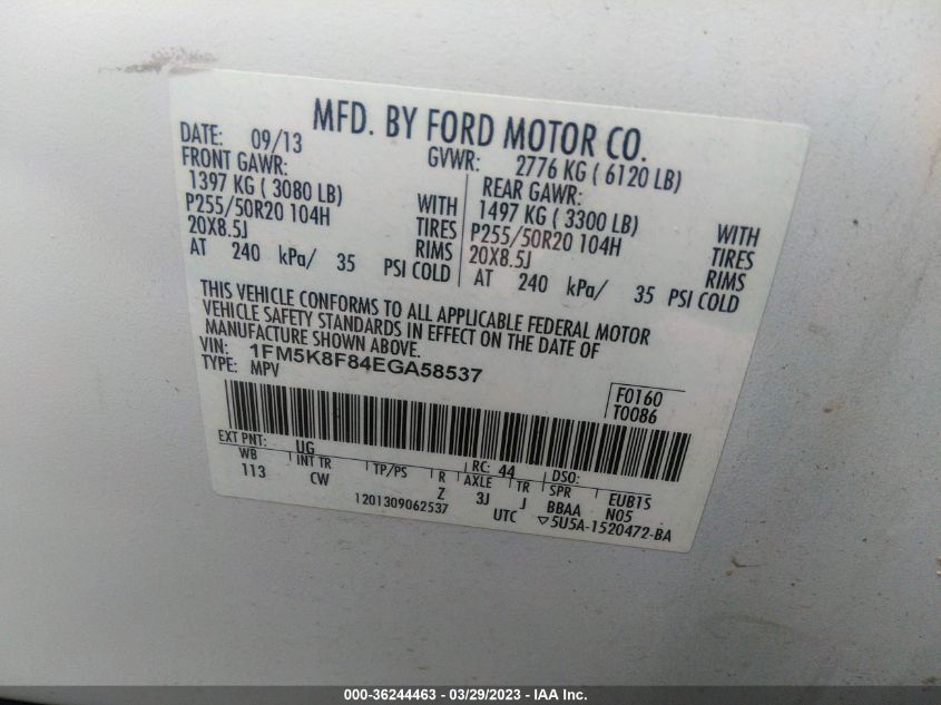 2014 FORD EXPLORER LIMITED - 1FM5K8F84EGA58537